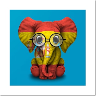 Baby Elephant with Glasses and Spanish Flag Posters and Art